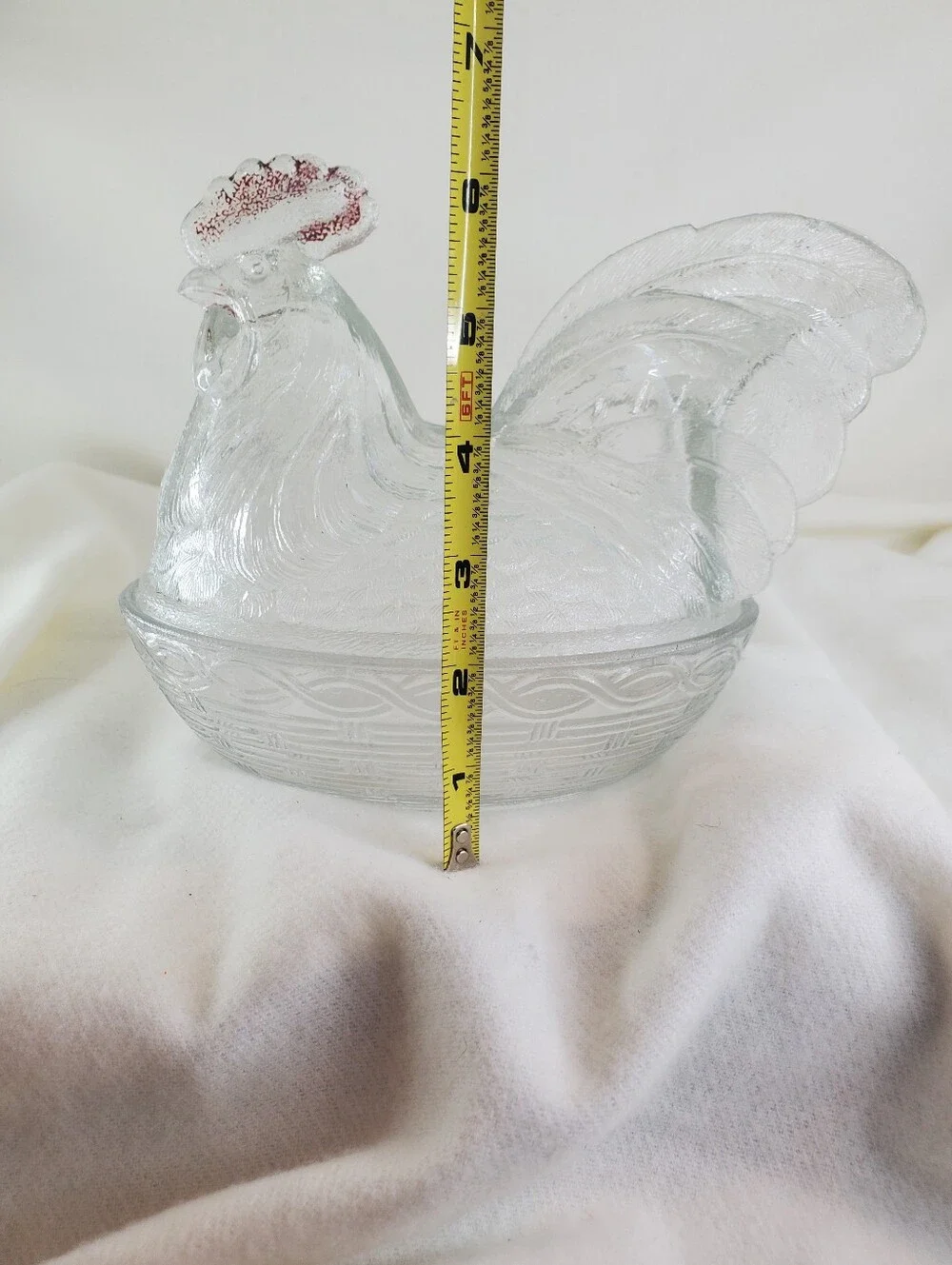 Westmoreland 1950s Glass Rooster on Nest Dish.